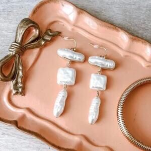 New Plunder "Emberlyn" Faux Pearl Dangle Earrings (2.25")